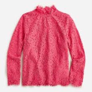 J. Crew Scalloped Lace Mockneck Top - Dragon Fruit